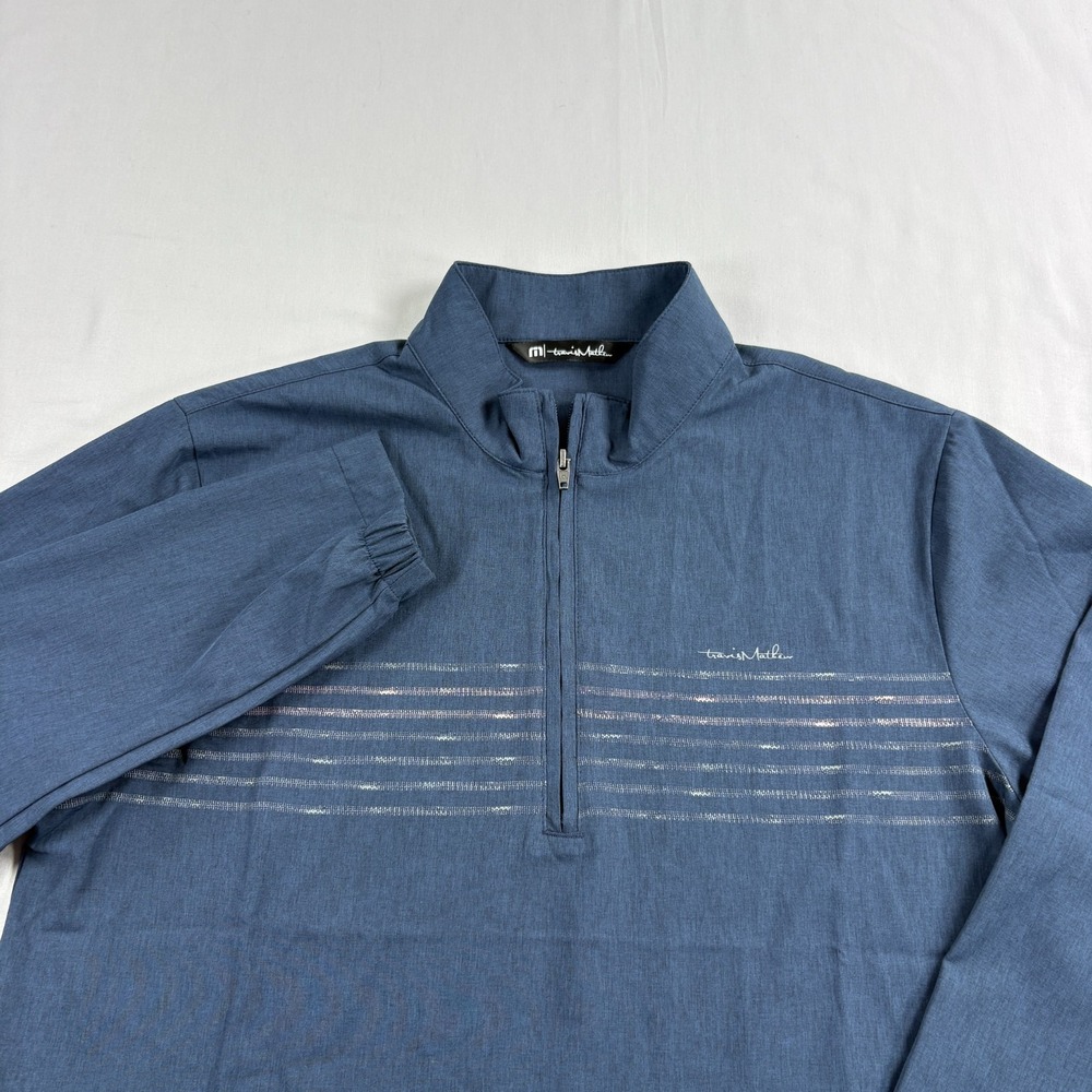 Travis Mathew Jacket Mens M Blue 1/4 Zip Lightweight Pullover Golf Some Beach